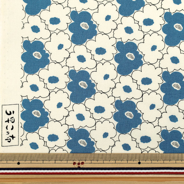 [Anzahl ab 5] Stoff „Uhayako-Stoff, breit, Mini-Pfirsichblume, Elfenbein x Blau, UP5984-C" COTTON KOBAYASHI