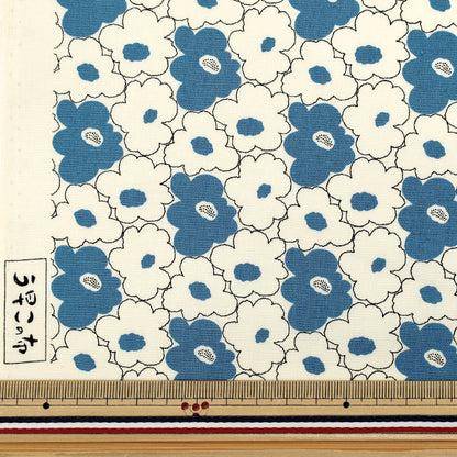 [Anzahl ab 5] Stoff „Uhayako-Stoff, breit, Mini-Pfirsichblume, Elfenbein x Blau, UP5984-C" COTTON KOBAYASHI
