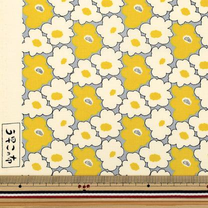 [Anzahl ab 5] Stoff „Uhayako-Stoff, breit, Mini-Pfirsichblume, Grau x Gelb, UP5984-E" COTTON KOBAYASHI
