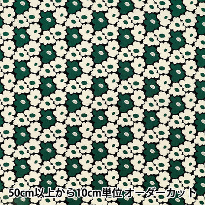 [Anzahl ab 5] Stoff „Uhayako-Stoff, breit, Mini-Pfirsichblume, Schwarz x Grün, UP5984-F" COTTON KOBAYASHI