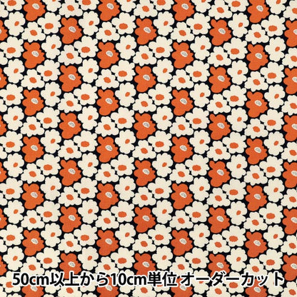 [Quantity from 5] Fabric “Uhayako Cloth Broad Mini Peach Flower Navy x Orange UP5984-G" COTTON KOBAYASHI