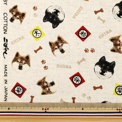 [Anzahl ab 5] Stoff „Baumwoll-Leinen-Canvas Shiba Inu Kinari KTS7132-A" COTTON KOBAYASHI