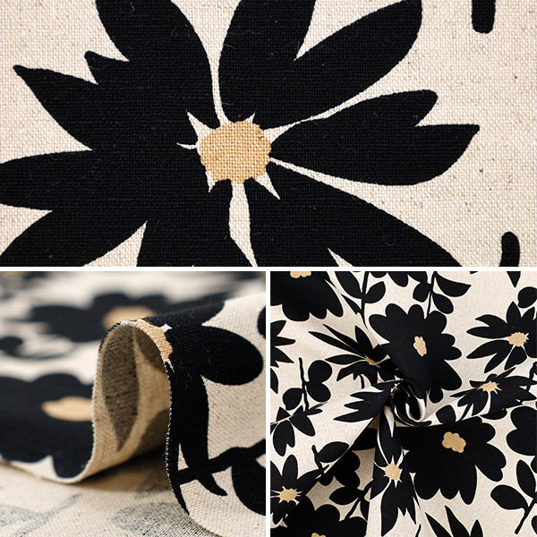 [Quantité à partir de 5] Tissu "Uhayako Tissu Toile de Lin et Coton Daisy Daisy Naturel x Noir UP5981-A" COTTON KOBAYASHI