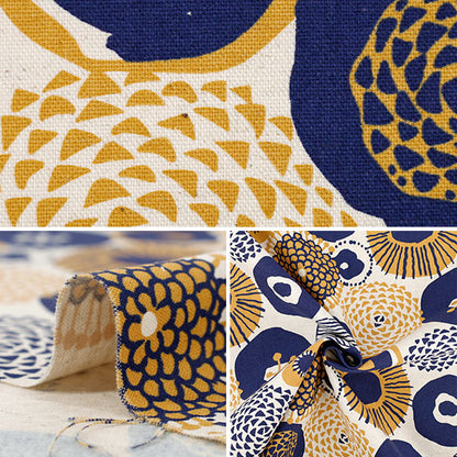 [الكمية من 5] الأقمشة "قماش قطن كتان حبر زهرة زرقاء UP5636-A" COTTON KOBAYASHI