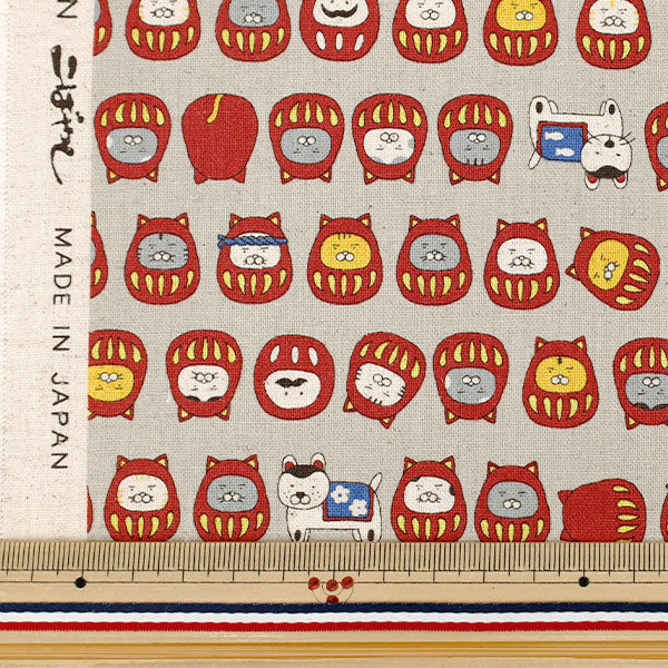 [Quantity from 5] Fabric "Cotton Linen Canvas Cat Daruma Gray KTS7146-B" COTTON KOBAYASHI