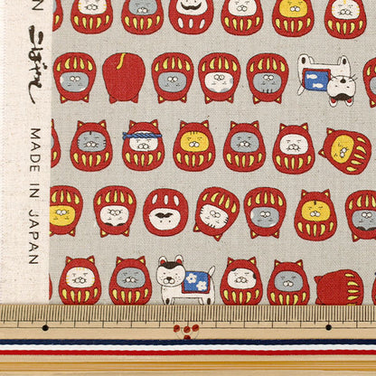 [Quantity from 5] Fabric "Cotton Linen Canvas Cat Daruma Gray KTS7146-B" COTTON KOBAYASHI