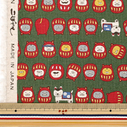 [Quantity from 5] Fabric "Cotton Linen Canvas Cat Daruma Green KTS7146-D" COTTON KOBAYASHI