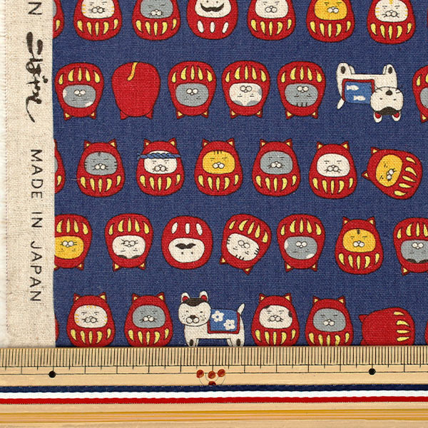 [Quantity from 5] Fabric "Cotton Linen Canvas Cat Daruma Navy KTS7146-E" COTTON KOBAYASHI