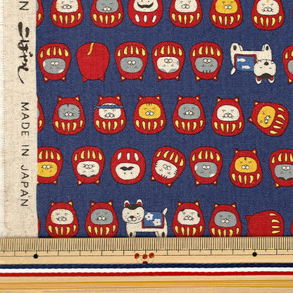 [Quantity from 5] Fabric "Cotton Linen Canvas Cat Daruma Navy KTS7146-E" COTTON KOBAYASHI