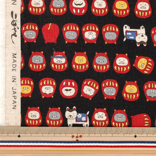 [Quantity from 5] Fabric "Cotton Linen Canvas Cat Daruma Black KTS7146-F" COTTON KOBAYASHI