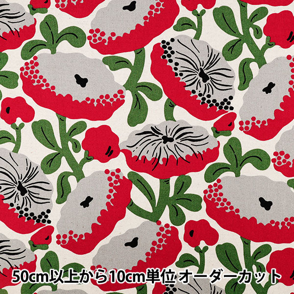 [Quantity from 5] Fabric "Cotton linen canvas carnivorous flower red UP5982-A" COTTON KOBAYASHI