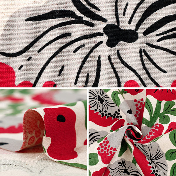[Quantity from 5] Fabric "Cotton linen canvas carnivorous flower red UP5982-A" COTTON KOBAYASHI
