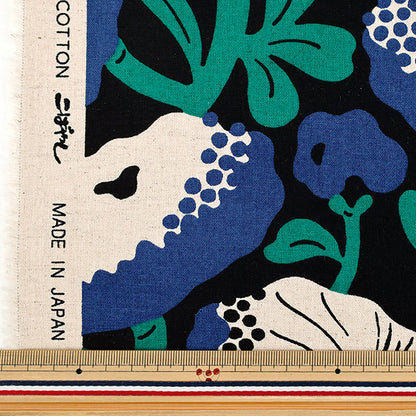 [Quantity from 5] Fabric "Cotton linen canvas carnivorous flower black x blue UP5982-D" COTTON KOBAYASHI