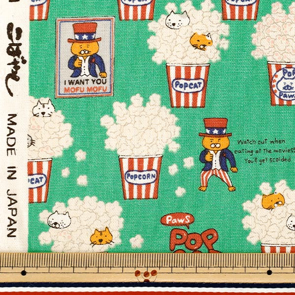 [Количество от 5] Ткань 『Хлопковый холст POPCAT Зеленый KTS7158-C" COTTON KOBAYASHI