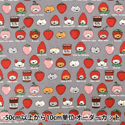 [Anzahl ab 5] Stoff „Cotton Canvas Erdbeerkatze Grau KTS7159-D" COTTON KOBAYASHI