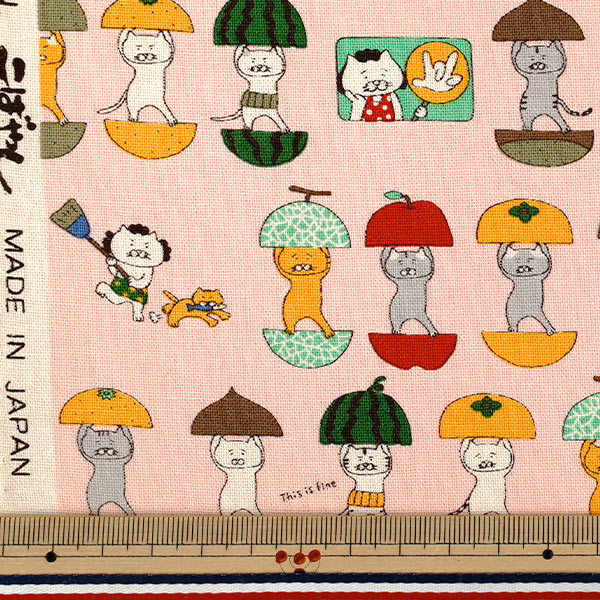 [Количество от 5] Ткань "Хлопковый холст Funny Cat Розовый KTS7161-B" COTTON KOBAYASHI