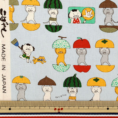 【数量5から】 生地 『コットンキャンバス 愉快な猫さん サックス KTS7161-C』 COTTON KOBAYASHI コットンこばやし 小林繊維