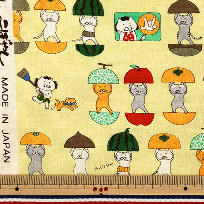 【数量5から】 生地 『コットンキャンバス 愉快な猫さん イエロー KTS7161-D』 COTTON KOBAYASHI コットンこばやし 小林繊維