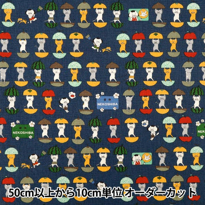 【数量5から】 生地 『コットンキャンバス 愉快な猫さん ネイビー KTS7161-E』 COTTON KOBAYASHI コットンこばやし 小林繊維