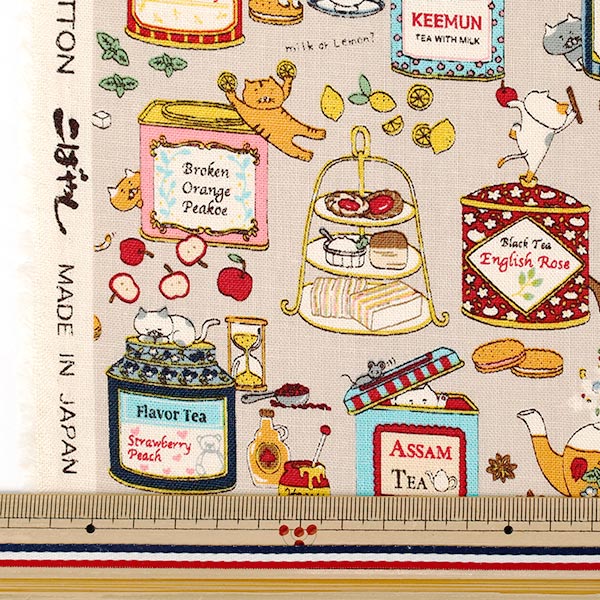 【数量5から】 生地 『綿麻キャンバス 紅茶猫 ナチュラル KTS7163-A』 COTTON KOBAYASHI コットンこばやし 小林繊維