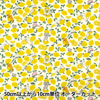 【数量5から】 生地 『リップルプリント レモンねこ ホワイト KTS7182-A』 COTTON KOBAYASHI コットンこばやし 小林繊維
