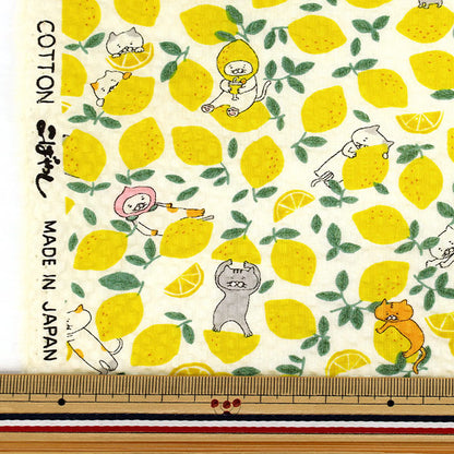 【数量5から】 生地 『リップルプリント レモンねこ ホワイト KTS7182-A』 COTTON KOBAYASHI コットンこばやし 小林繊維