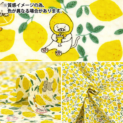 【数量5から】 生地 『リップルプリント レモンねこ ホワイト KTS7182-A』 COTTON KOBAYASHI コットンこばやし 小林繊維