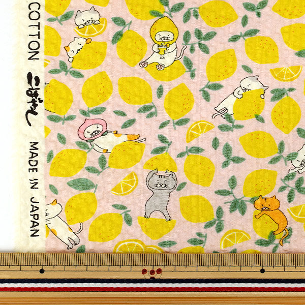 [Quantité à partir de 5] Tissu "Ripple Print Citron Chat Gris KTS7183-A » COTTON KOBAYASHI