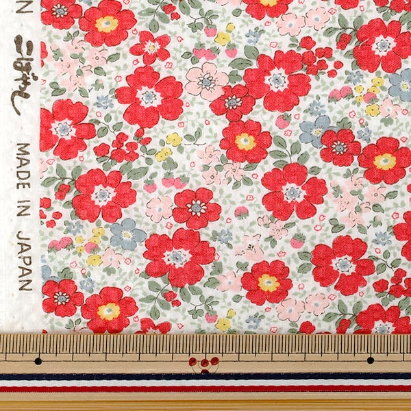 【数量5から】 生地 『リップルプリント 小花 レッド KTS7186-A』 COTTON KOBAYASHI コットンこばやし 小林繊維