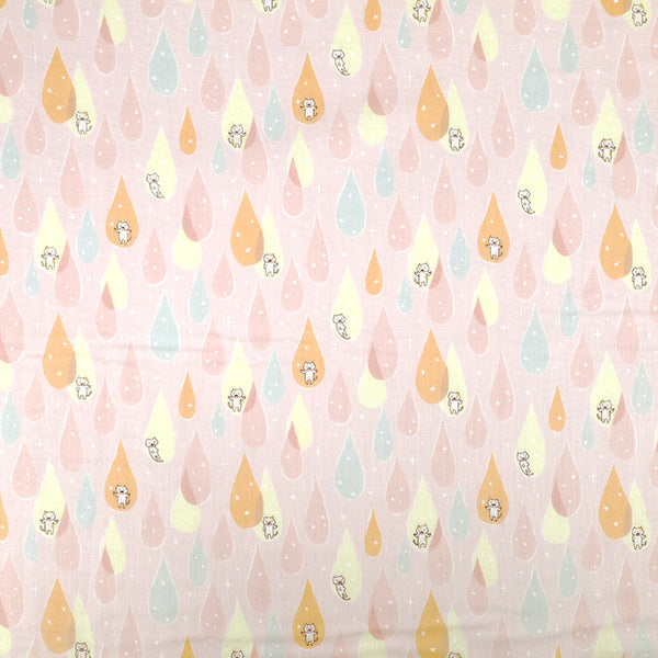 【数量5から】 生地 『Wガーゼ 雫猫 ピンク KTS7165-C』 COTTON KOBAYASHI コットンこばやし 小林繊維