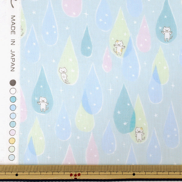 【数量5から】 生地 『Wガーゼ 雫猫 ミント KTS7165-E』 COTTON KOBAYASHI コットンこばやし 小林繊維