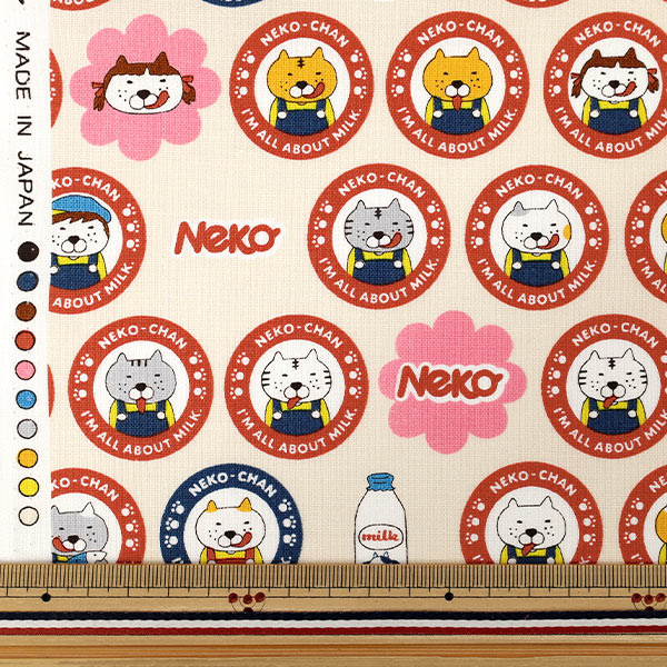 【数量5から】 生地 『コットンキャンバス ペロNEKO アイボリー KTS7185-A』 COTTON KOBAYASHI コットンこばやし 小林繊維