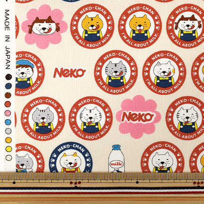 【数量5から】 生地 『コットンキャンバス ペロNEKO アイボリー KTS7185-A』 COTTON KOBAYASHI コットンこばやし 小林繊維