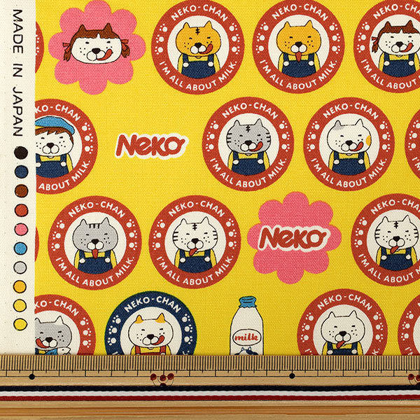 【数量5から】 生地 『コットンキャンバス ペロNEKO イエロー KTS7185-D』 COTTON KOBAYASHI コットンこばやし 小林繊維