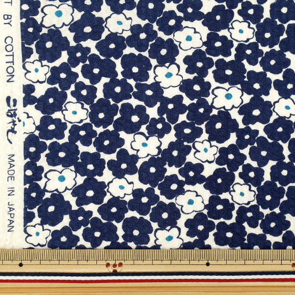 [Anzahl ab 5] Stoff "Miniblume mit Wellenmuster, Marineblau KTS7167-A“ COTTON KOBAYASHI