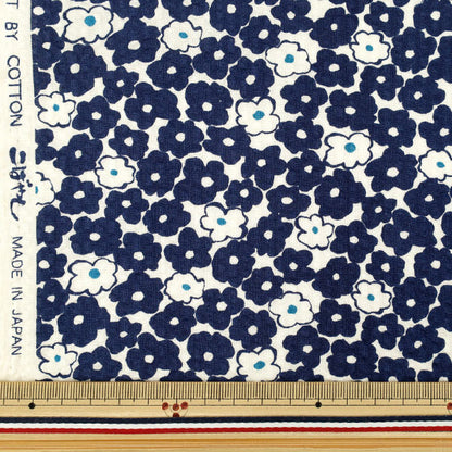 [Anzahl ab 5] Stoff "Miniblume mit Wellenmuster, Marineblau KTS7167-A“ COTTON KOBAYASHI