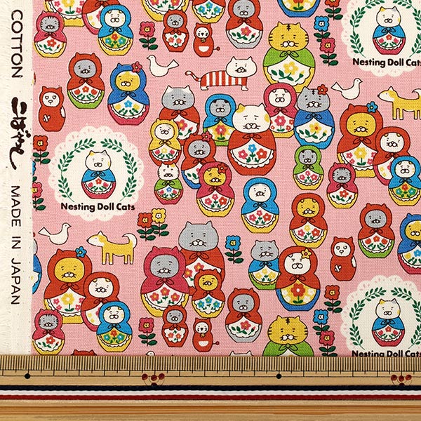 [Anzahl ab 5] Stoff "Baumwoll-Canvas Nekoryoshka Pink KTS7177-B“ COTTON KOBAYASHI