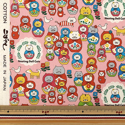 [Anzahl ab 5] Stoff "Baumwoll-Canvas Nekoryoshka Pink KTS7177-B“ COTTON KOBAYASHI