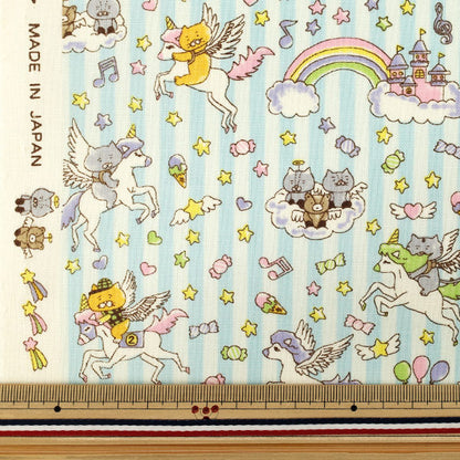 【数量5から】 生地 『コットンキャンバス ゆめかわ猫 ミント KTS7166-B』 COTTON KOBAYASHI コットンこばやし 小林繊維