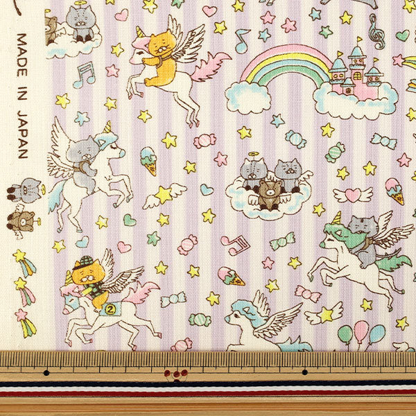 【수량 5부터】 천・원단 "코튼캔버스 유메카와 고양이 퍼플 KTS7166-D』 COTTON KOBAYASHI