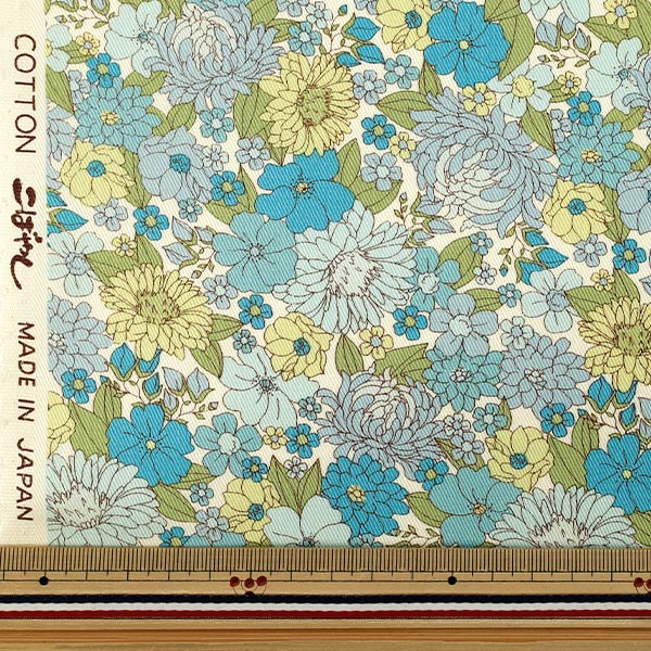 【数量5から】 生地 『ツイル 花柄 サックス KTS7179-B』 COTTON KOBAYASHI コットンこばやし 小林繊維