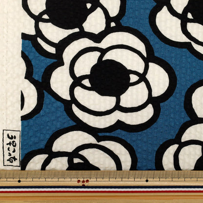 [Quantità da 5] Tessuto "Tessuto Uhayako con stampa ondulata Camelia Blu UP9006-E” COTTON KOBAYASHI