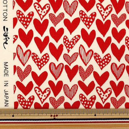 [Anzahl ab 5] Stoff "Uhayako Stoff Breites Mini-Keksherz Elfenbein x Rot UP9013-A“ COTTON KOBAYASHI