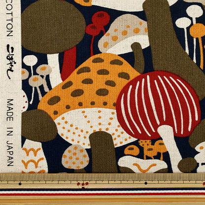 [Quantità da 5] Tessuto "Uhayako Panno Cotone Lino Tela Fungo Marche Nero x Orenshi UP9014-D” COTTON KOBAYASHI