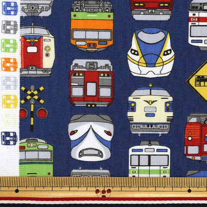 [Cantidad a partir de 5] Tela 『tela de tejido liso Tren impreso Navy SP2411-12d"