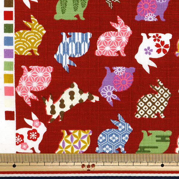 [De la quantité 5] Tissu "Dobby lapin japonais motif rouge AP45103-4C"