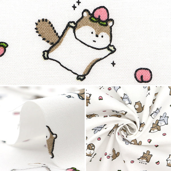 [Quantity starting from 5] Fabric 『Sheeting Little Animal World Momonga White AP51105-1A"