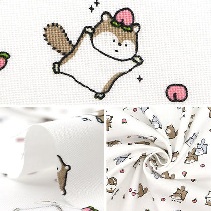 [Quantity starting from 5] Fabric 『Sheeting Little Animal World Momonga White AP51105-1A"