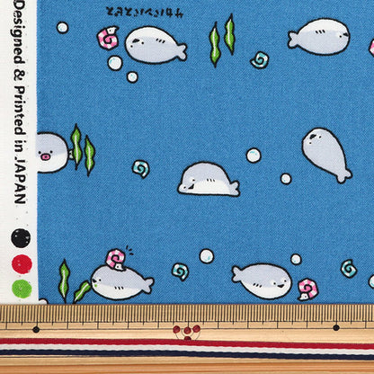 [Quantity starting from 5] Fabric 『Sheeting Little Animal World Sakaban Baspis Blue AP51105-3D"
