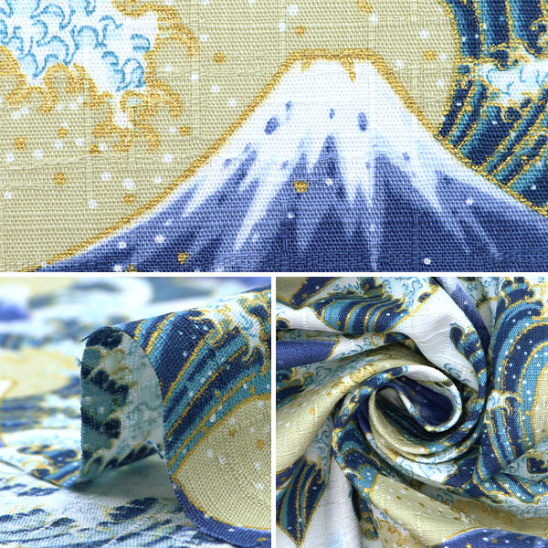 [Menge ab 5] Stoff "Dobby Wave Splash Kinari x Blue AP51903-A"